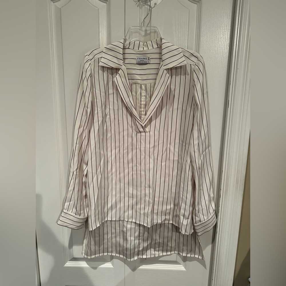 Frame Denim Striped White and Black Blouse